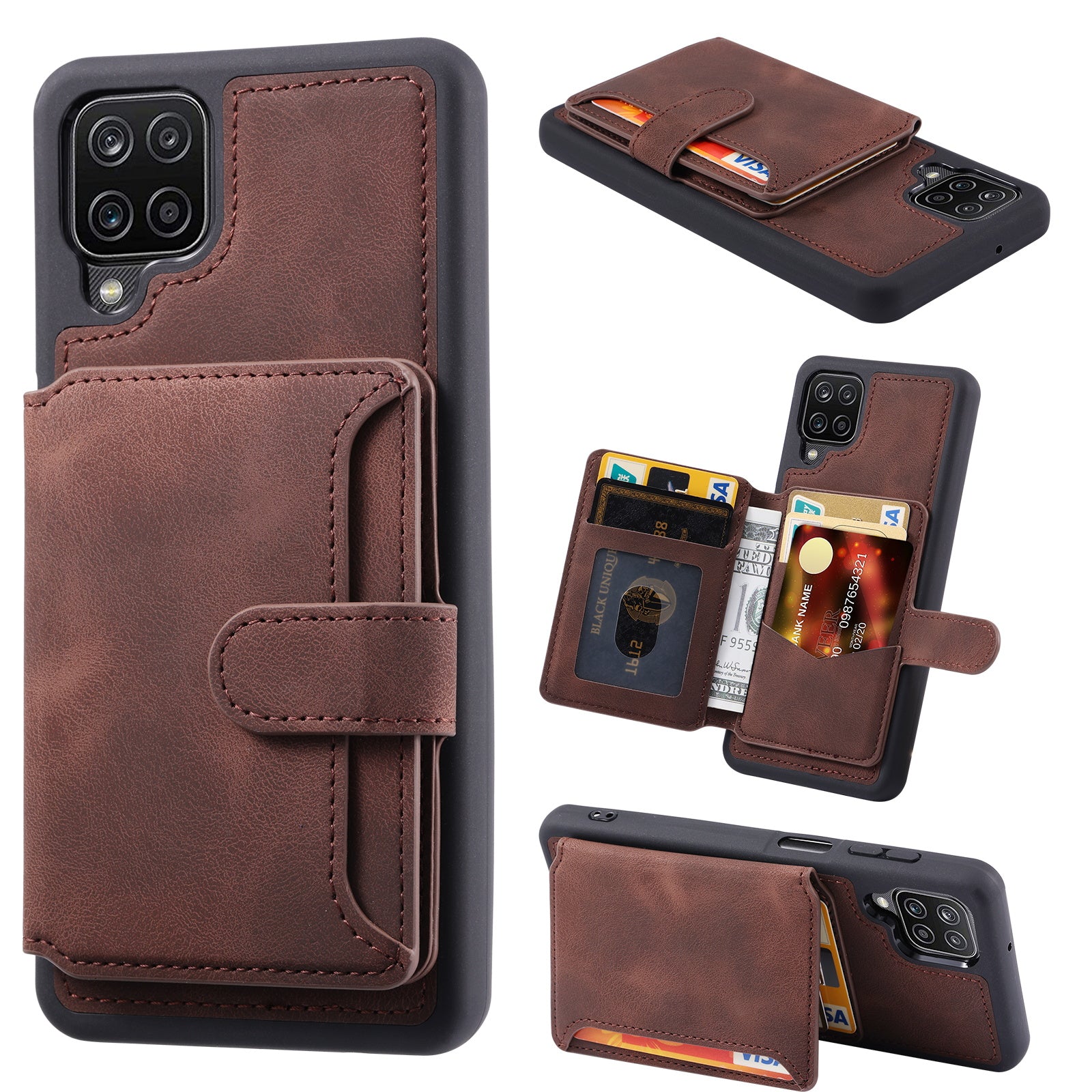 For Samsung Galaxy A12 / M12 RFID Blocking Phone Case Leather Coated TPU Cover with Kickstand Wallet For Samsung Galaxy A12 / M12 RFID Blocking Phone Case Leather Coated TPU Cover with Kickstand Wallet